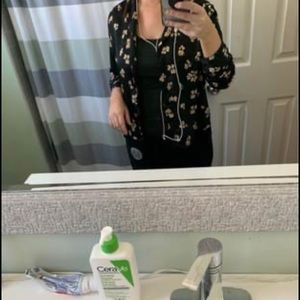 Flowered Satin Button Up Top